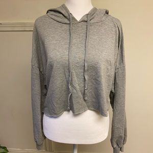 Grey cropped drawstring hoodie